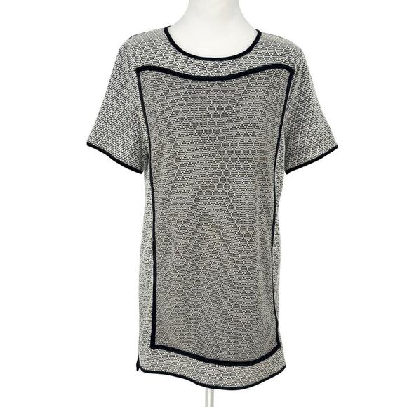 THML Black White Geometric Short Sleeve Tunic Dress | Sz S | Classic Shift Style - Picture 1 of 11